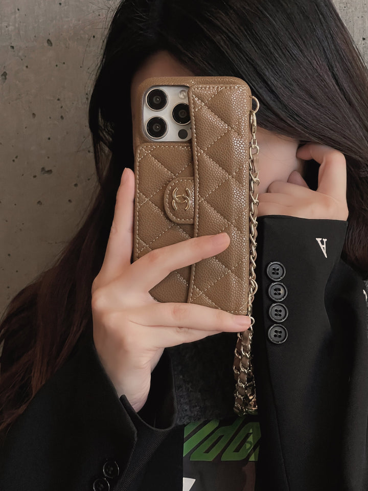 Chanel Genuine Leather Wallet Leather Crossbody Bag Apple iPhone Case