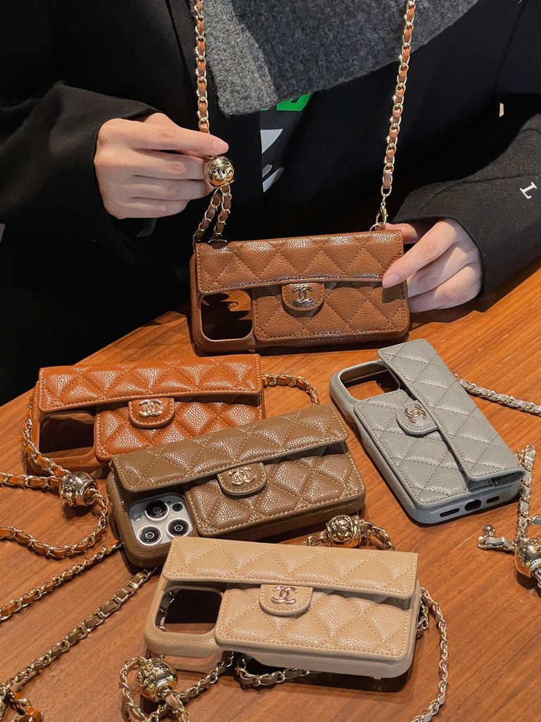 Chanel Genuine Leather Wallet Leather Crossbody Bag Apple iPhone Case