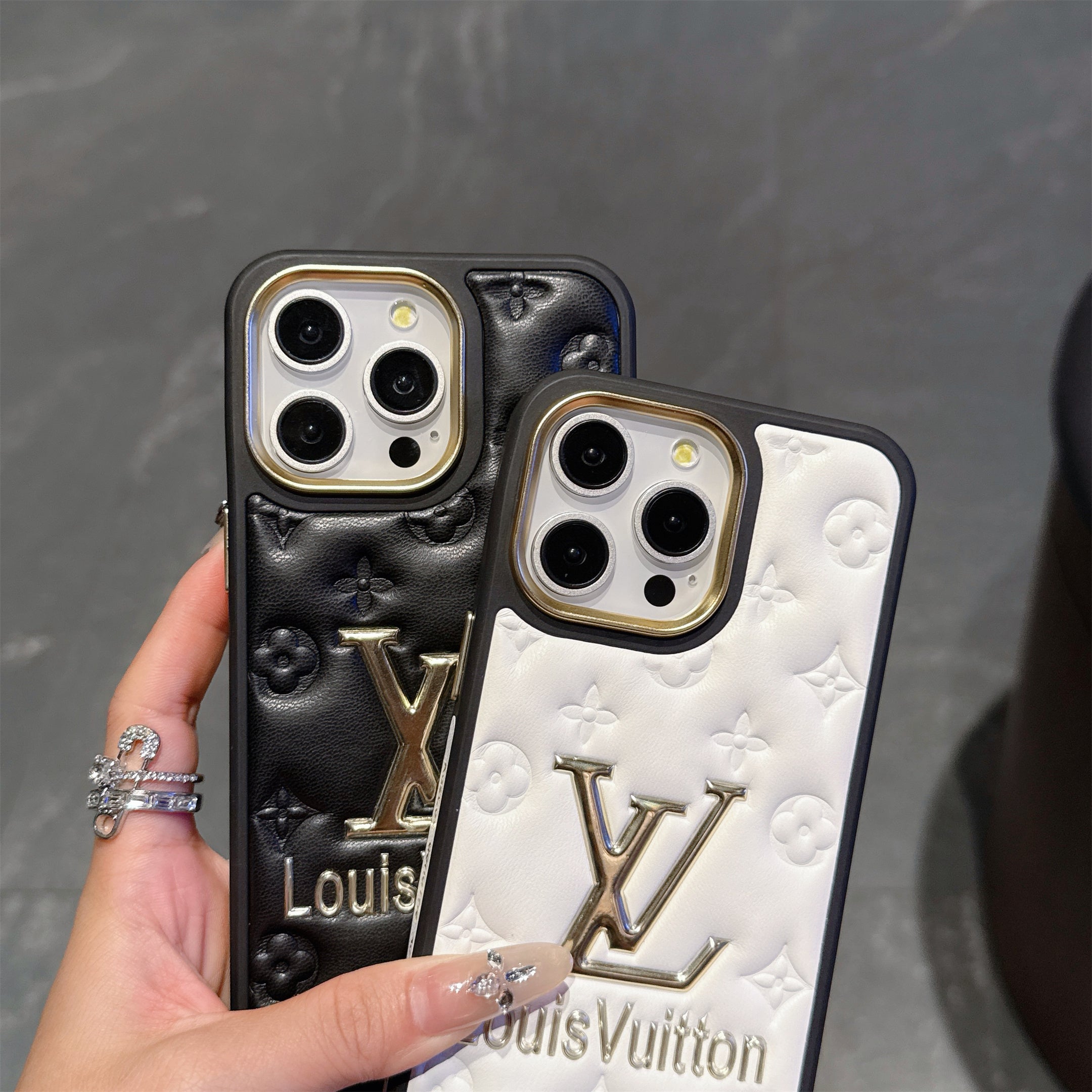 Finest Electroplated Classic Monogram Embossed Leather Apple iPhone Case