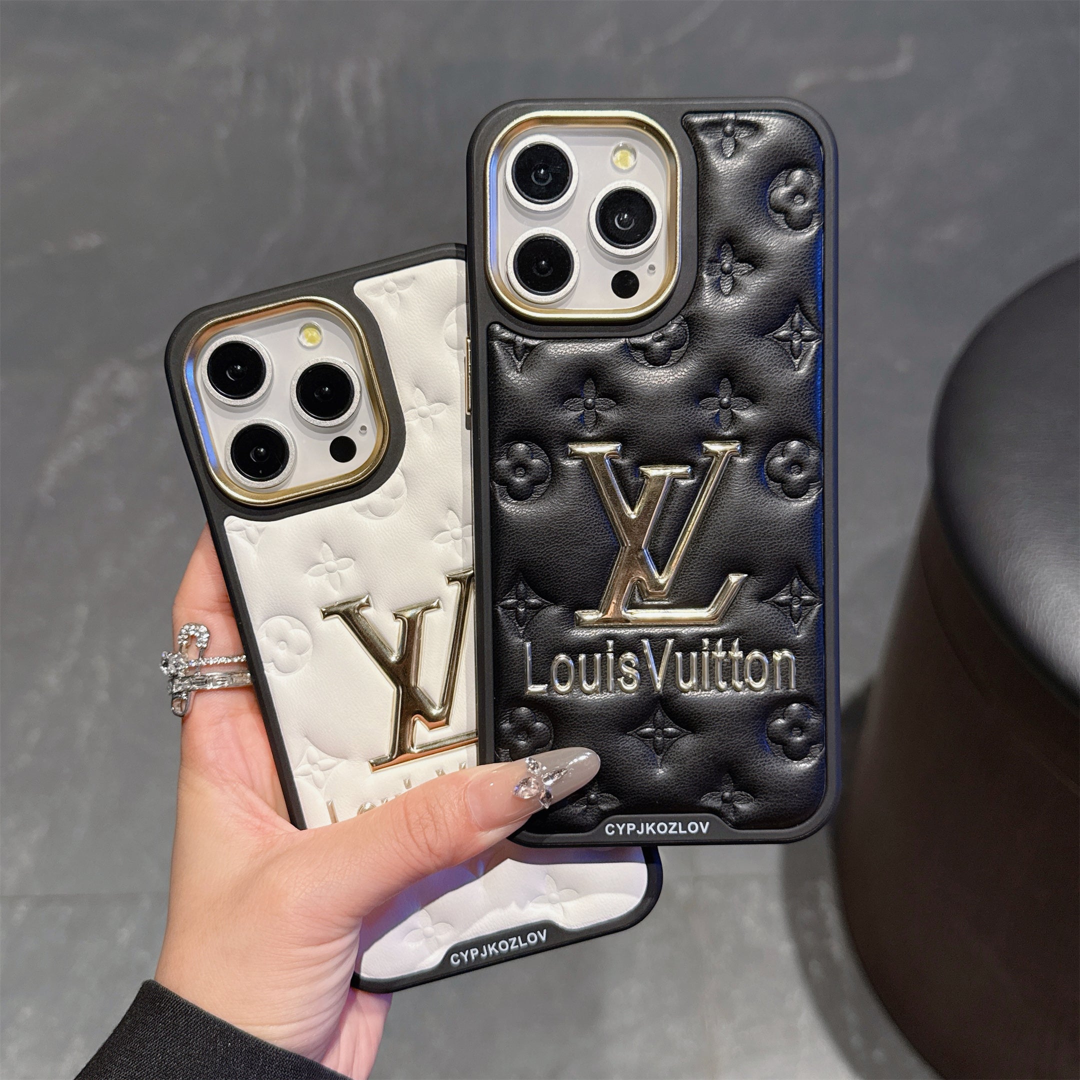 Finest Electroplated Classic Monogram Embossed Leather Apple iPhone Case