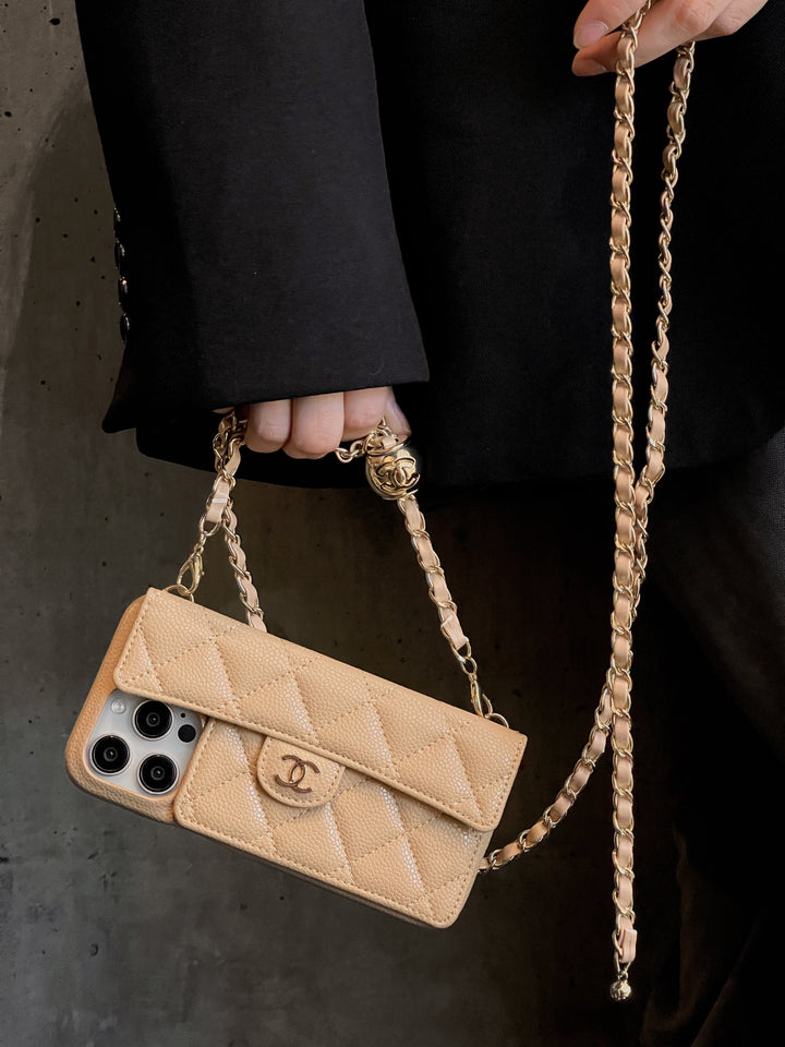 Chanel Genuine Leather Wallet Leather Crossbody Bag Apple iPhone Case