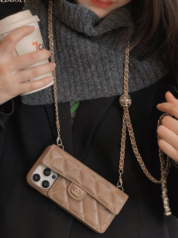 Chanel Genuine Leather Wallet Leather Crossbody Bag Apple iPhone Case